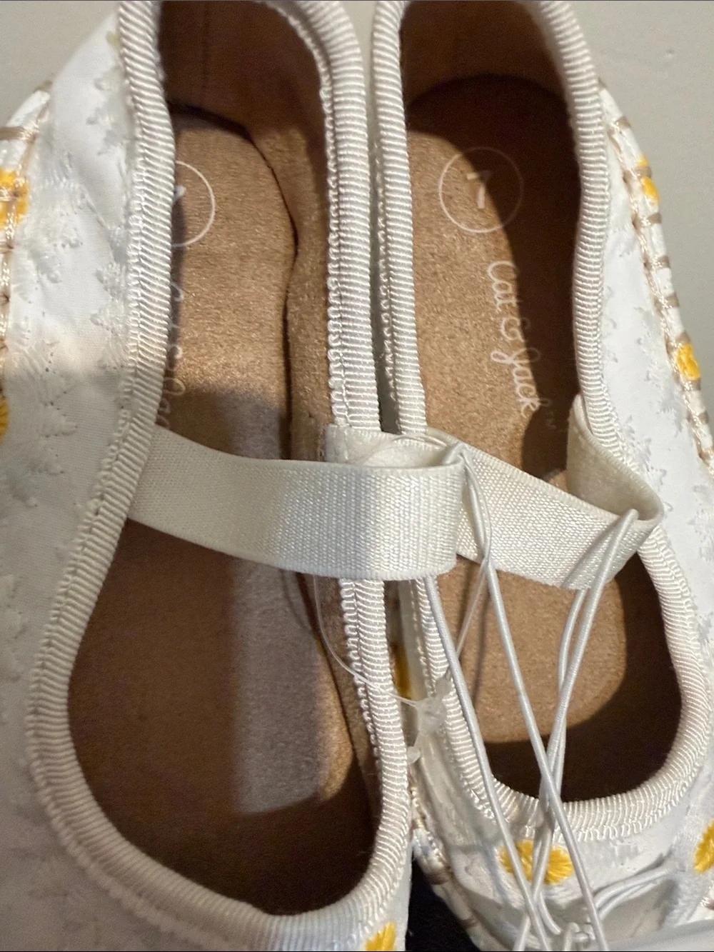 Cat & Jack White Mary Jane Flats with Yellow Daisy Accents